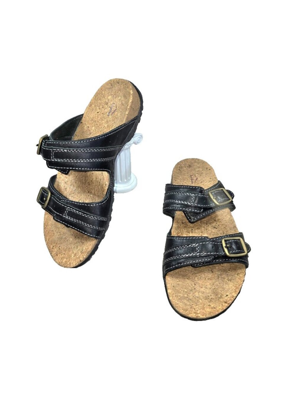 LL Bean Women's Black Comfort Slide Sandals Sz 6M Cork Low Wedge Heel